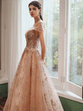 Cute Tulle Sequins Long Prom Dresses, Beautiful A-Line Evening Dresses HZ0429