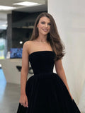 Black Strapless Velvet Short Prom Dress, Black A-Line Evening Party Dress HZ0429