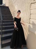 Black V-Neck Velvet Floor Length Prom Dress, Black Evening Party Dress HZ0429