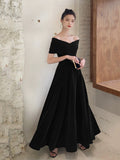 Black V-Neck Velvet Floor Length Prom Dress, Black Evening Party Dress HZ0429