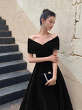 Black V-Neck Velvet Floor Length Prom Dress, Black Evening Party Dress HZ0429