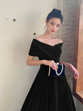 Black V-Neck Velvet Floor Length Prom Dress, Black Evening Party Dress HZ0429
