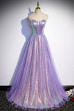 Purple Strapless Sequins Floor Length Prom Dress, A-Line Formal Dress HZ0429