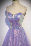 Purple Strapless Sequins Floor Length Prom Dress, A-Line Formal Dress HZ0429