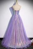 Purple Strapless Sequins Floor Length Prom Dress, A-Line Formal Dress HZ0429