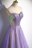 Purple Strapless Sequins Floor Length Prom Dress, A-Line Formal Dress HZ0429
