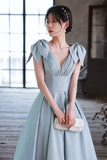 Cute Blue Saitn Long Prom Dress, A-Line Blue Evening Dress HZ0429