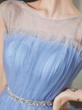 Blue Tulle Round Neckline Short Prom Dress, Cute Layered Blue Evening Party Dress HZ0429