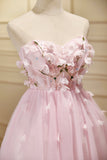 Pink Tulle Short Prom Dress, Pink A-Line Strapless Homecoming Dress HZ0429