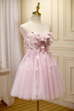 Pink Tulle Short Prom Dress, Pink A-Line Strapless Homecoming Dress HZ0429