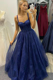 Blue Tulle Floor Length Prom Dress, A-Line Blue Evening Party Dress HZ0429
