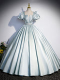 Beautiful Satin Floor Length Prom Dress, A-Line Short Sleeve Evening Party Dress HZ0429
