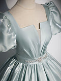 Beautiful Satin Floor Length Prom Dress, A-Line Short Sleeve Evening Party Dress HZ0429