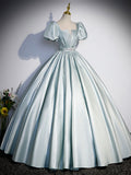 Beautiful Satin Floor Length Prom Dress, A-Line Short Sleeve Evening Party Dress HZ0429