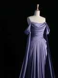 Elegant Satin Long Prom Dress, Purple Draped Bodice Formal Party Dress HZ0429