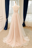 Champagne Soft Chiffon Long Prom Dress, Elegant A-Line Evening Party Dress HZ0429