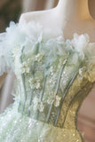 Green Tulle Sequins Short Prom Dress, Lovely A-Line Evening Party Dress HZ0429