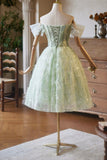 Green Tulle Sequins Short Prom Dress, Lovely A-Line Evening Party Dress HZ0429