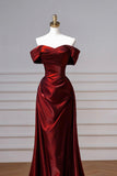 Burgundy Satin Long Prom Dress, Elegant Off the Shoulder Party Dress HZ0429