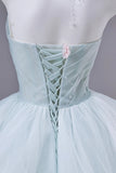Enchanting Mint Green Floral Tulle Prom Dress with Tiered Skirt HZ0429