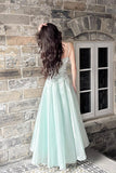 Elegant Light Blue Satin Spaghetti Strap Prom Dress with A-Line Skirt HZ0429