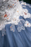 White Floral and Gray Tulle Long Prom Dress, Beautiful A-Line Party Dress HZ0429
