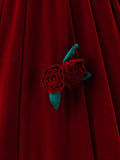 Burgundy Velvet Long Prom Dress with Flower, Beautiful A-Line Formal Party Dress HZ0429