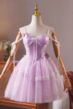 Purple Tulle Lace Short A-Line Prom Dress, A-Line Evening Party Dress HZ0429