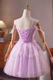 Purple Tulle Lace Short A-Line Prom Dress, A-Line Evening Party Dress HZ0429