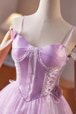 Purple Tulle Lace Short A-Line Prom Dress, A-Line Evening Party Dress HZ0429
