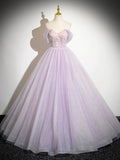 Lilac Tulle Long Fairy Flower Prom Dress, Beautiful A-Line Graduation Evening Dress Sweet 16 Dress HZ0429