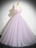 Lilac Tulle Long Fairy Flower Prom Dress, Beautiful A-Line Graduation Evening Dress Sweet 16 Dress HZ0429