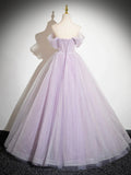 Lilac Tulle Long Fairy Flower Prom Dress, Beautiful A-Line Graduation Evening Dress Sweet 16 Dress HZ0429
