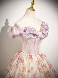 A-Line Floral Floor Length Prom Dress, Beautiful Off the Shoulder Evening Party Dress HZ0429