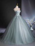 A-Line Scoop Neckline Tulle Floor Length Formal Dress with Lace, Elegant Evening Party Dress HZ0429