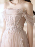 Beautiful Tulle Beaded Long Prom Dress, Light Pink Tulle Evening Dress HZ0429