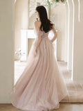 Beautiful Tulle Beaded Long Prom Dress, Light Pink Tulle Evening Dress HZ0429