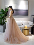 A-Line Scoop Neckline Tulle Lace Long Prom Dress, Beautiful Lace Formal Evening Dress HZ0429