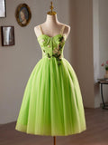 Beautiful Green Lace Flower Short Party Dress, Lovely Spaghetti Straps Sleeveless Backless Evening Dress HZ0429