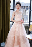 Pink Tulle Flowers Long Prom Dress, Beautiful A-Line Evening Party Dress HZ0429
