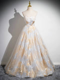 Beautiful Spaghetti Strap Floor Length Prom Dress, A-Line Floral Pattern Evening Party Dress HZ0429