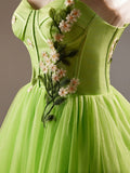 Beautiful Green Lace Flower Short Party Dress, Lovely Spaghetti Straps Sleeveless Backless Evening Dress HZ0429