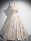 Beautiful Spaghetti Strap Floor Length Prom Dress, A-Line Floral Pattern Evening Party Dress HZ0429