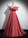 Beautiful Satin Off Shoulder Long Party Dress, A-Line Pearl Floor Length Prom Dress HZ0429