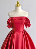Red/Navy Satin Floor Length Prom Dress, Red/Navy Off the Shoulder Evening Party Dress HZ0429