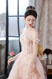 Pink Tulle Flowers Long Prom Dress, Beautiful A-Line Evening Party Dress HZ0429