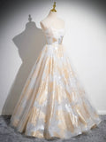 Beautiful Spaghetti Strap Floor Length Prom Dress, A-Line Floral Pattern Evening Party Dress HZ0429