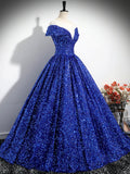 Blue Sequins Floor Length Prom Dress, Elegant A-Line Formal Evening Dress HZ0429