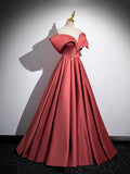 Beautiful Satin Off Shoulder Long Party Dress, A-Line Pearl Floor Length Prom Dress HZ0429