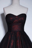 Black Tulle and Rose Print A-Line Prom Dress, Black Off Shoulder Evening Party Dress HZ0429